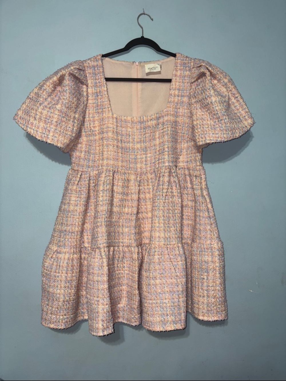 XL Hyacinth House maximalist girly dopamine iridescent pink Tweed Mini Dress